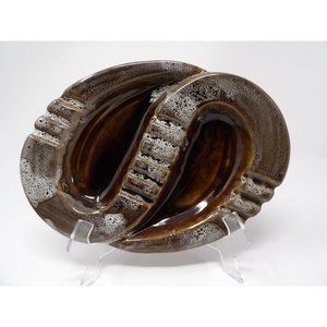 Vintage MCM Marcia Pottery Large Brown and White Ashtray Marked Marcia 405 USA.